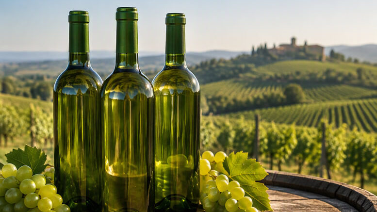 Vecchie bottiglie di vino in vetro verde